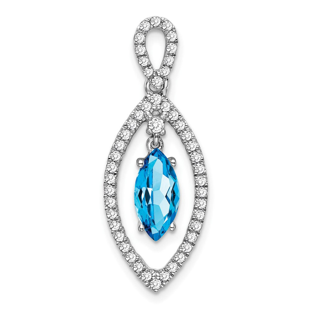 14K Weißgold Marquise Blautopas und Echt Diamant Kette Anhänger