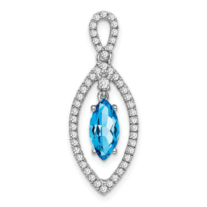 14K Weißgold Marquise Blautopas und Echt Diamant Kette Anhänger