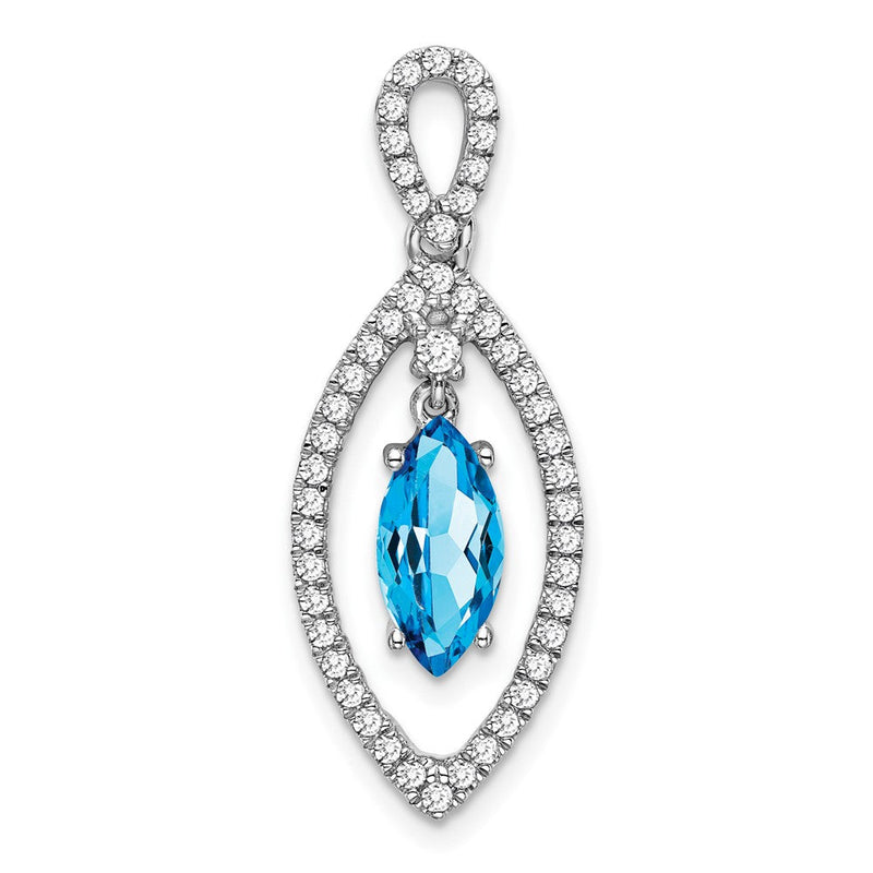 14K Weißgold Marquise Blautopas und Echt Diamant Kette Anhänger