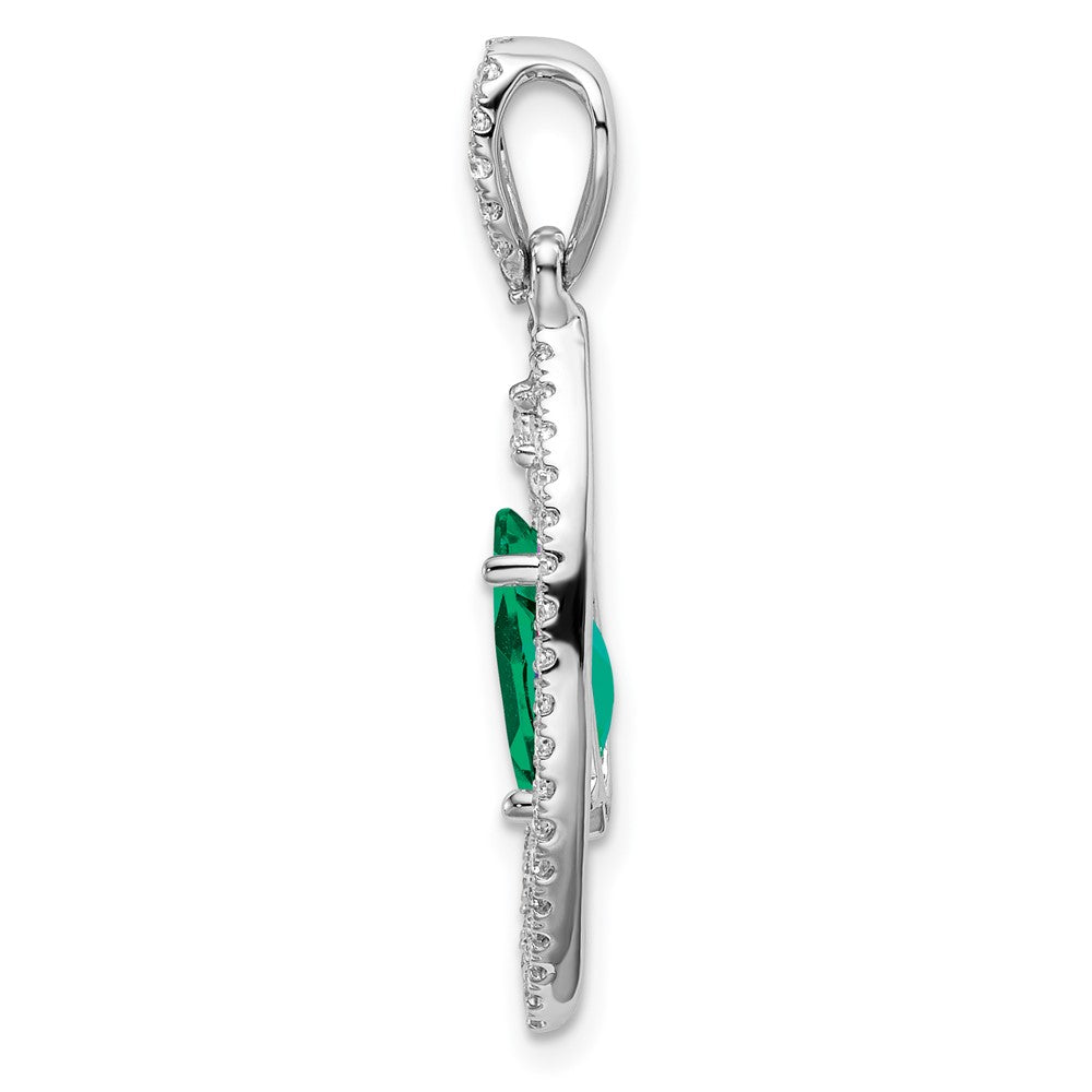 14 Karat Weißgold Gleitanhänger für Kette mit 0,33 ct. im Labor gezüchtetem Diamant VS/SI+ G+ und im Labor gezüchtetem Smaragd