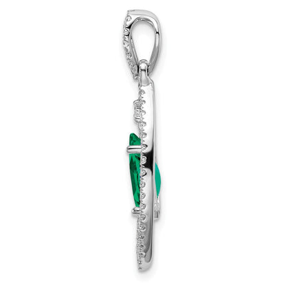 14 Karat Weißgold Gleitanhänger für Kette mit 0,33 ct. im Labor gezüchtetem Diamant VS/SI+ G+ und im Labor gezüchtetem Smaragd