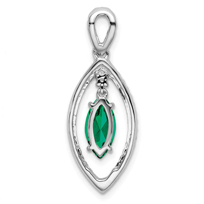 14 Karat Weißgold Gleitanhänger für Kette mit 0,33 ct. im Labor gezüchtetem Diamant VS/SI+ G+ und im Labor gezüchtetem Smaragd