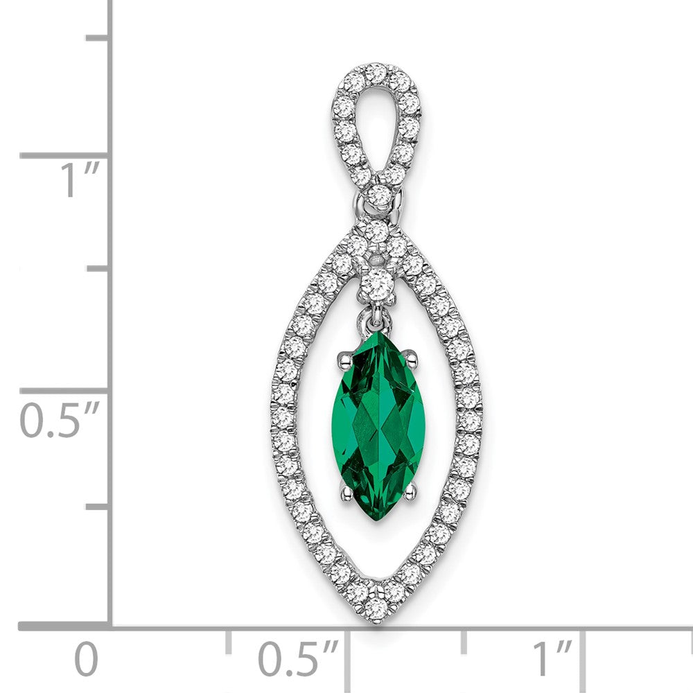 14 Karat Weißgold Gleitanhänger für Kette mit 0,33 ct. im Labor gezüchtetem Diamant VS/SI+ G+ und im Labor gezüchtetem Smaragd