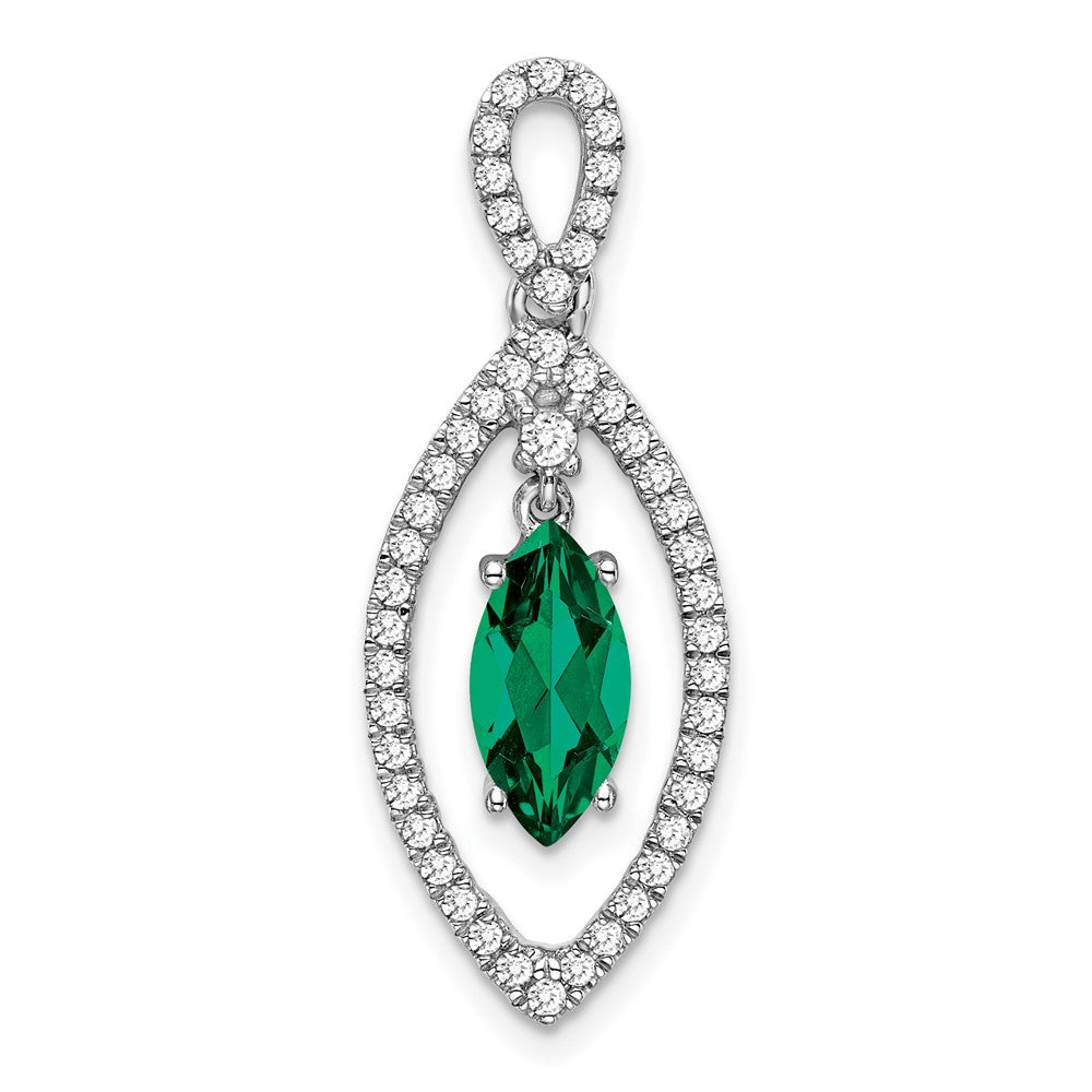 14 Karat Weißgold Gleitanhänger für Kette mit 0,33 ct. im Labor gezüchtetem Diamant VS/SI+ G+ und im Labor gezüchtetem Smaragd