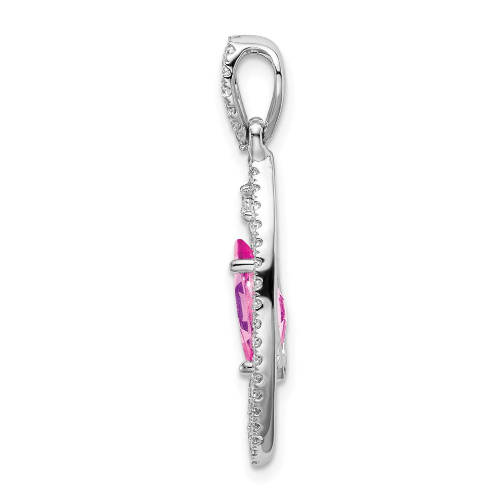 14K Weißgold Marquise Creat. Rosa Saphir/real Diamant Kette Anhänger