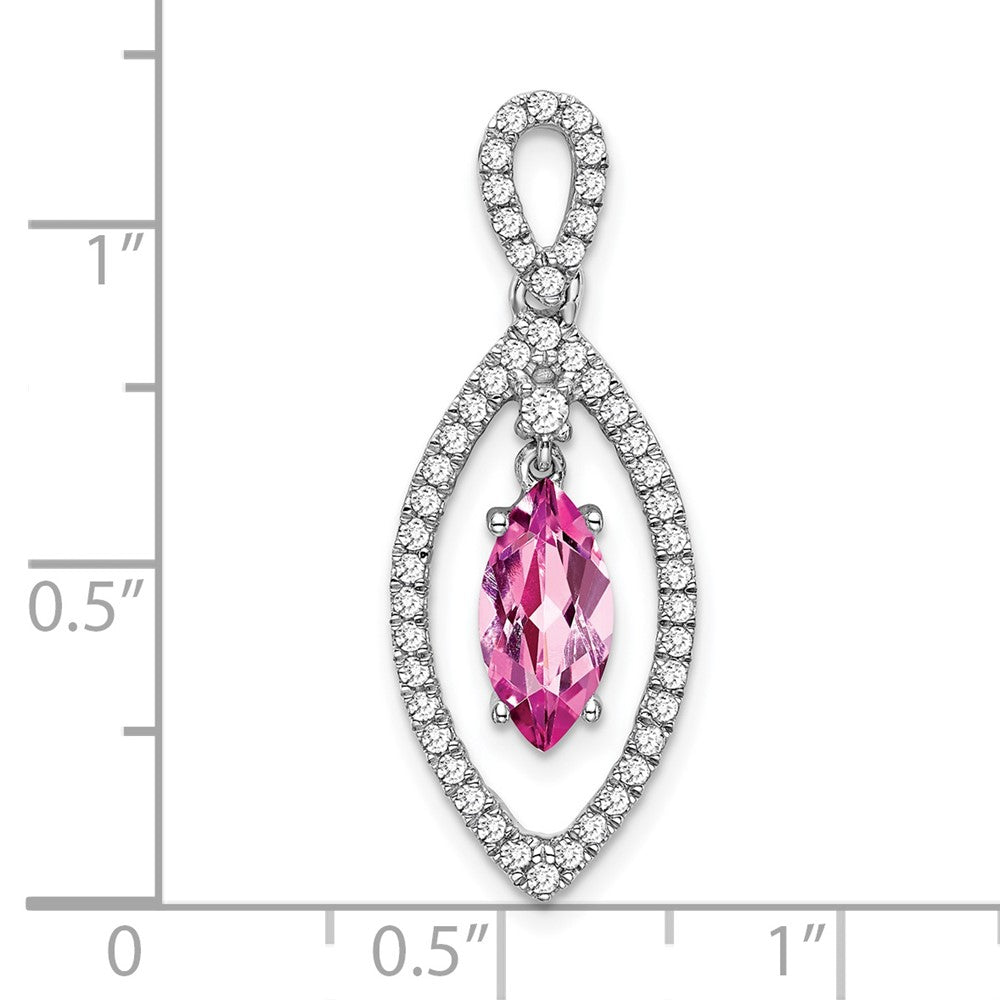 14K Weißgold Marquise Creat. Rosa Saphir/real Diamant Kette Anhänger