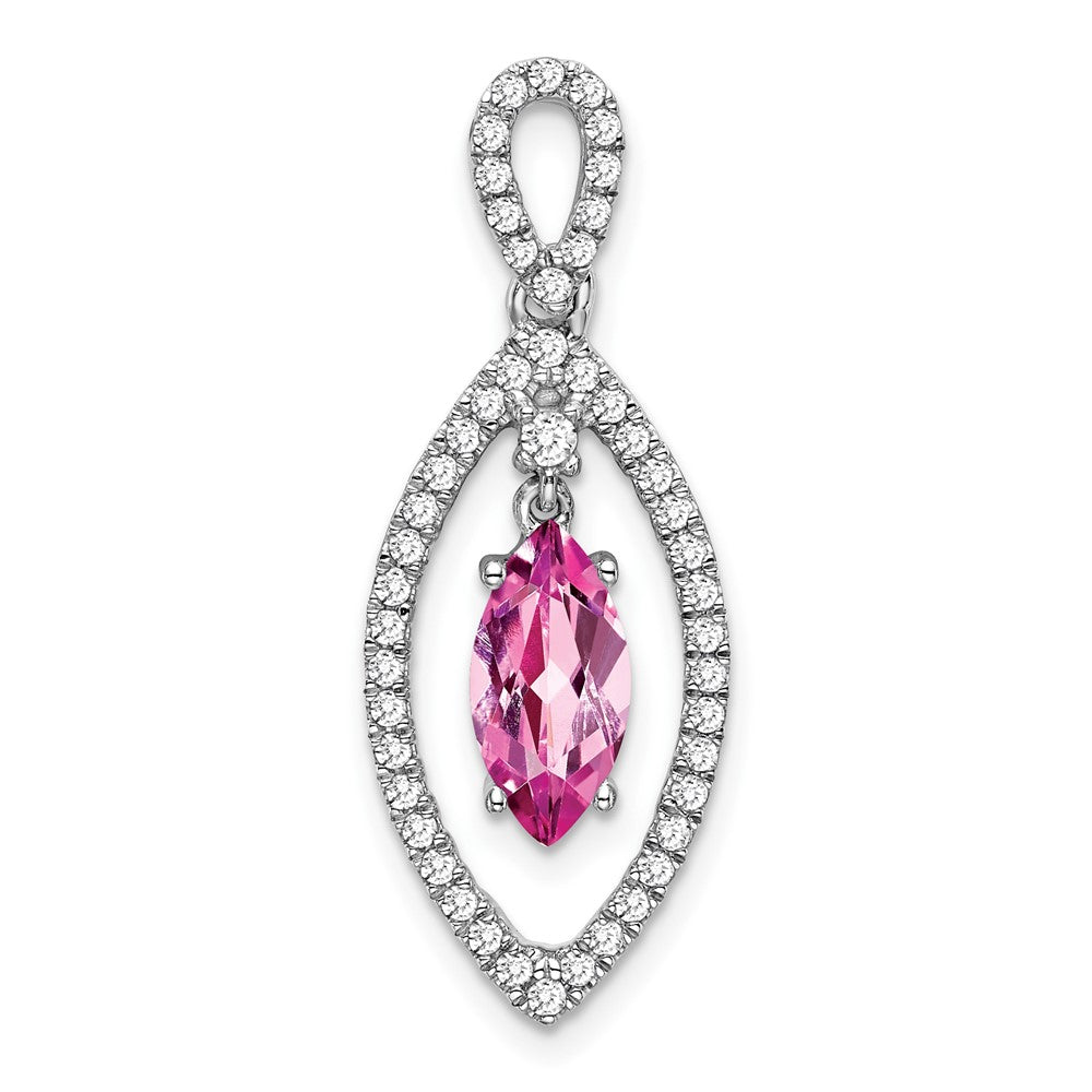 14K Weißgold Marquise Creat. Rosa Saphir/real Diamant Kette Anhänger