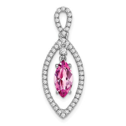 14K Weißgold Marquise Creat. Rosa Saphir/real Diamant Kette Anhänger