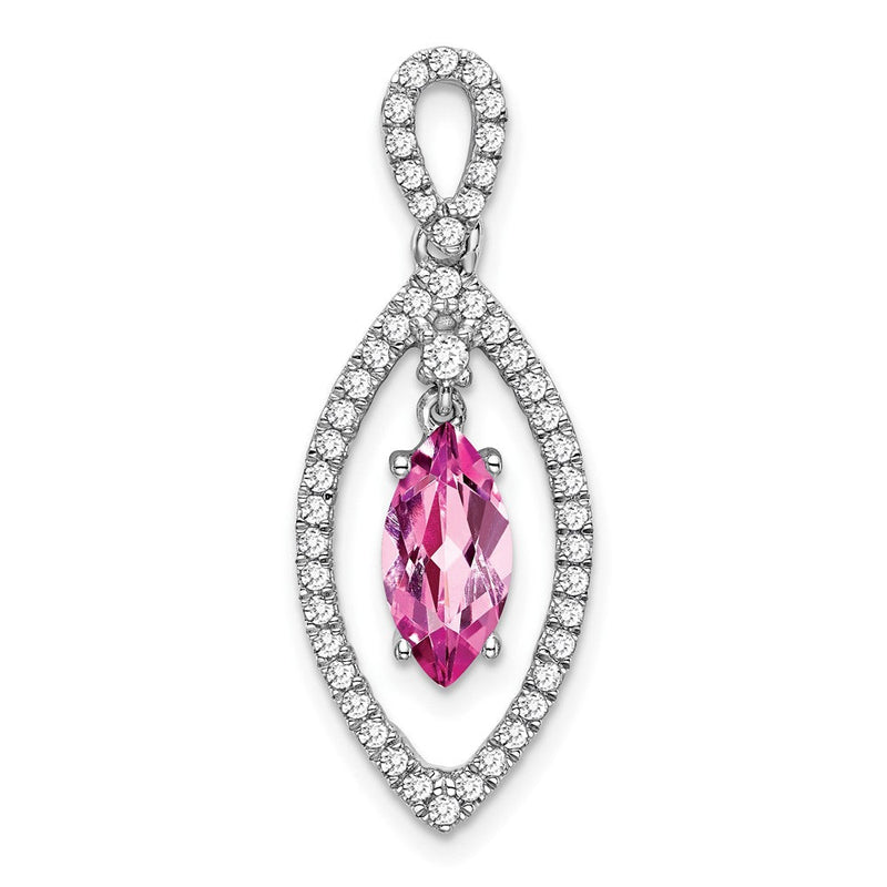 14K Weißgold Marquise Creat. Rosa Saphir/real Diamant Kette Anhänger