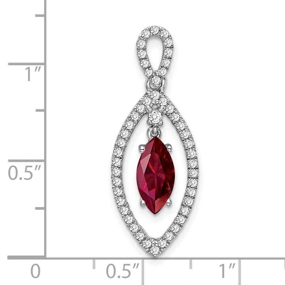 14K Weißgold 0,33 ct. Laborgezüchteter Diamant VS/SI+ G+ und Laborgezüchteter Rubin Ketten-Schiebeanhänger