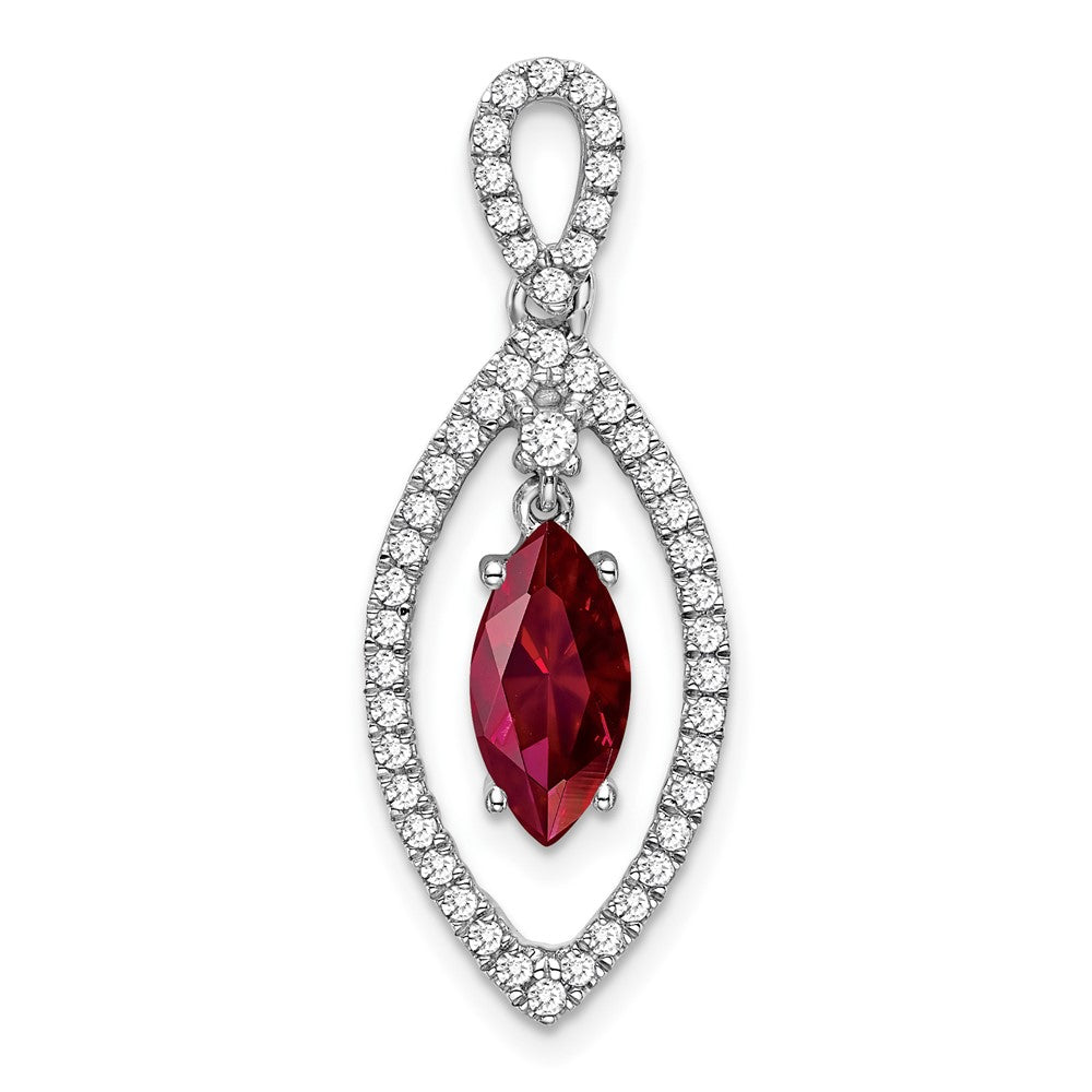 14K Weißgold 0,33 ct. Laborgezüchteter Diamant VS/SI+ G+ und Laborgezüchteter Rubin Ketten-Schiebeanhänger