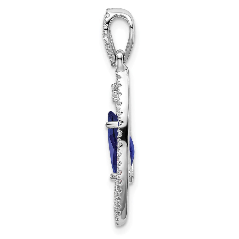 Anhänger zum Aufschieben aus 14K Weißgold mit 0,33 ct. im Labor gezüchtetem Diamant VS/SI+ G+ und im Labor gezüchtetem blauem Saphir an Kette