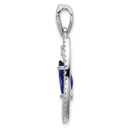 Anhänger zum Aufschieben aus 14K Weißgold mit 0,33 ct. im Labor gezüchtetem Diamant VS/SI+ G+ und im Labor gezüchtetem blauem Saphir an Kette