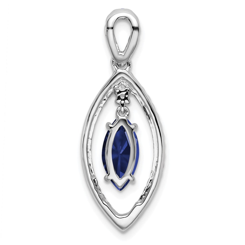 Anhänger zum Aufschieben aus 14K Weißgold mit 0,33 ct. im Labor gezüchtetem Diamant VS/SI+ G+ und im Labor gezüchtetem blauem Saphir an Kette