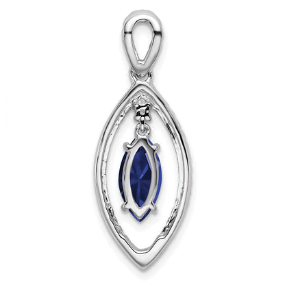 Anhänger zum Aufschieben aus 14K Weißgold mit 0,33 ct. im Labor gezüchtetem Diamant VS/SI+ G+ und im Labor gezüchtetem blauem Saphir an Kette