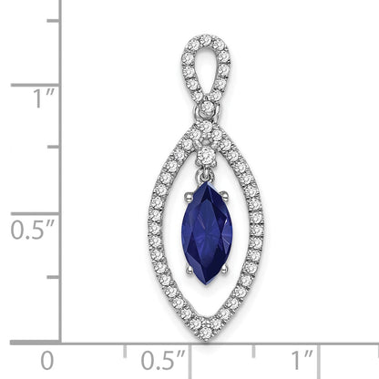 Anhänger zum Aufschieben aus 14K Weißgold mit 0,33 ct. im Labor gezüchtetem Diamant VS/SI+ G+ und im Labor gezüchtetem blauem Saphir an Kette