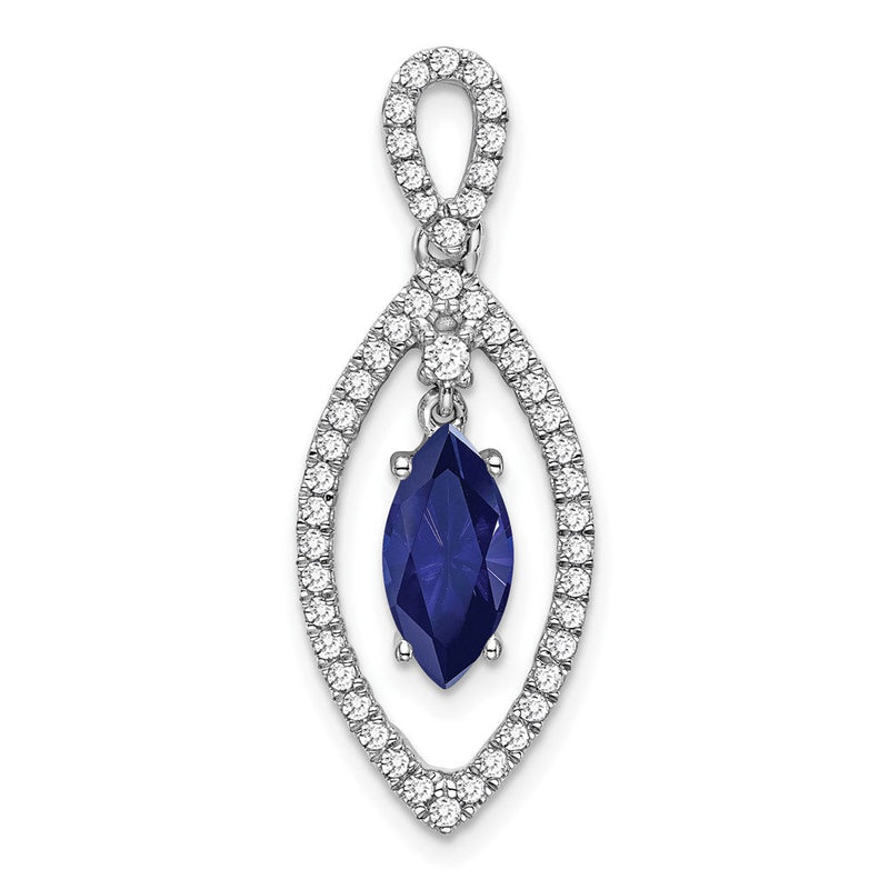Anhänger zum Aufschieben aus 14K Weißgold mit 0,33 ct. im Labor gezüchtetem Diamant VS/SI+ G+ und im Labor gezüchtetem blauem Saphir an Kette