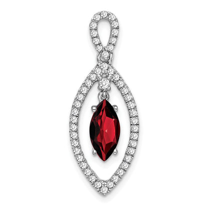 14K Weißgold Marquise Granat und Echt Diamant Kette Anhänger