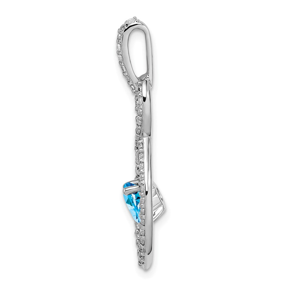 14k Weißgold Anhänger mit Blautopas und echten Diamanten