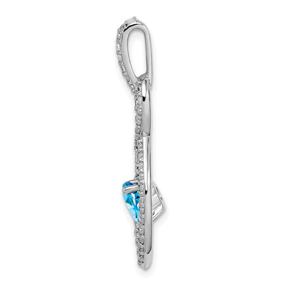 14k Weißgold Anhänger mit Blautopas und echten Diamanten