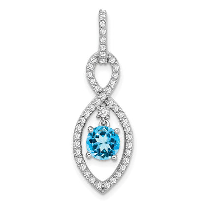 14k Weißgold Anhänger mit Blautopas und echten Diamanten