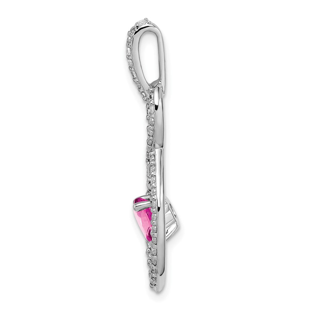 14K Weißgold Anhänger mit synthetischem Pink-Saphir und echtem Diamant