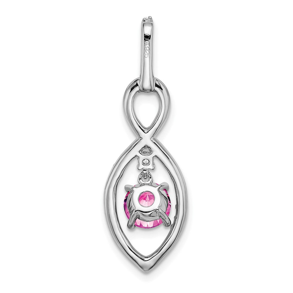 14K Weißgold Anhänger mit synthetischem Pink-Saphir und echtem Diamant
