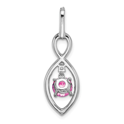 14K Weißgold Anhänger mit synthetischem Pink-Saphir und echtem Diamant