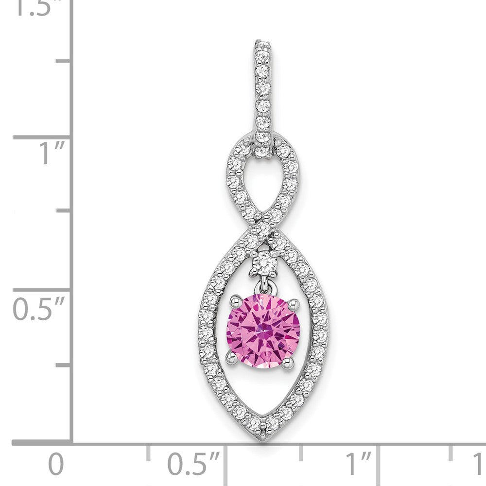 14K Weißgold Anhänger mit synthetischem Pink-Saphir und echtem Diamant