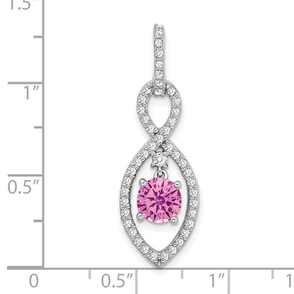 14K Weißgold Anhänger mit synthetischem Pink-Saphir und echtem Diamant