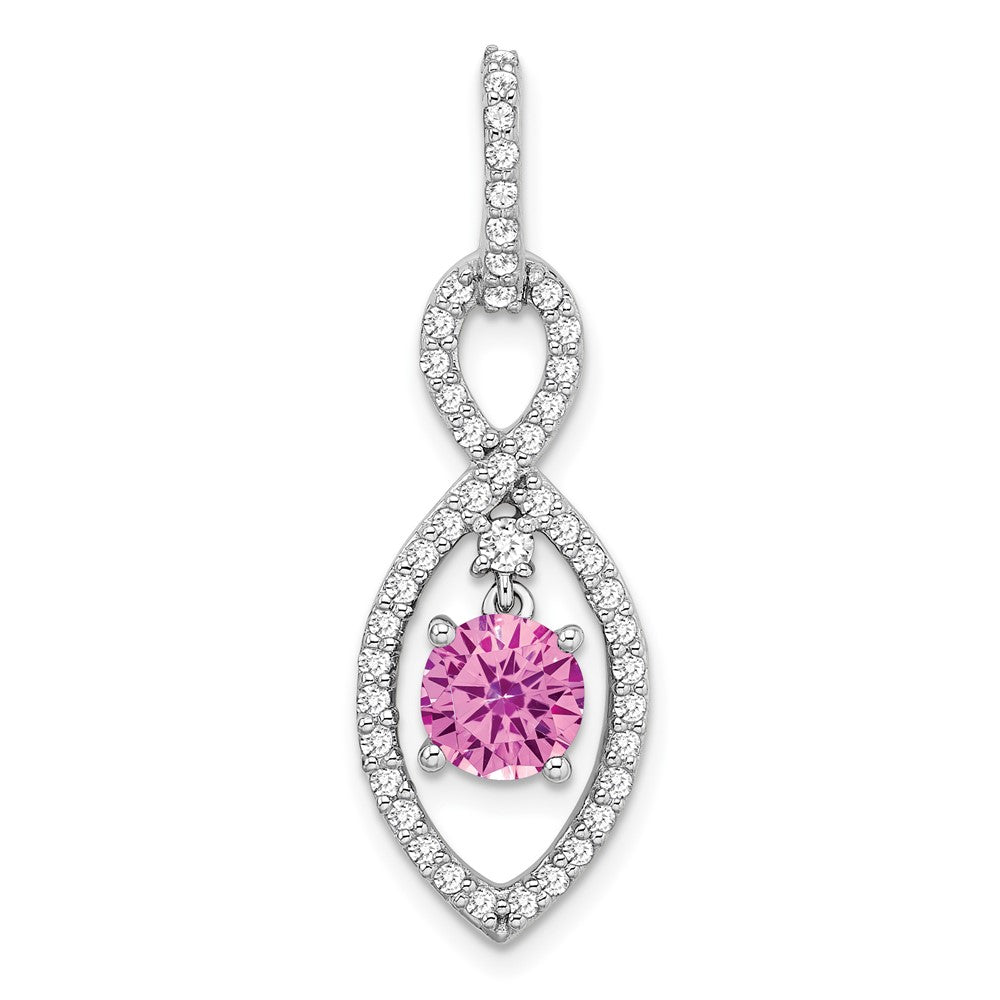 14K Weißgold Anhänger mit synthetischem Pink-Saphir und echtem Diamant