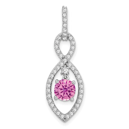 14K Weißgold Anhänger mit synthetischem Pink-Saphir und echtem Diamant