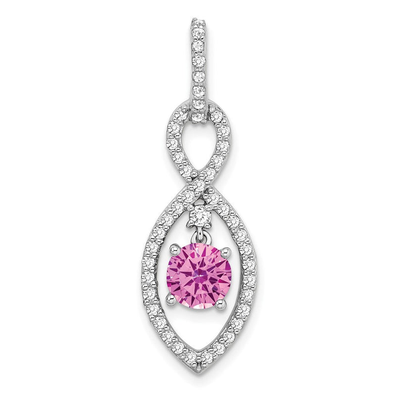 14K Weißgold Anhänger mit synthetischem Pink-Saphir und echtem Diamant