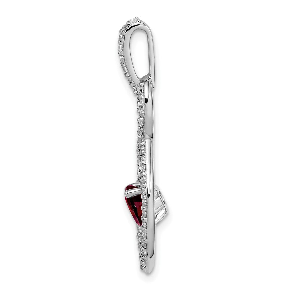 14K Weißgold Granat- und Echt-Diamant-Anhänger