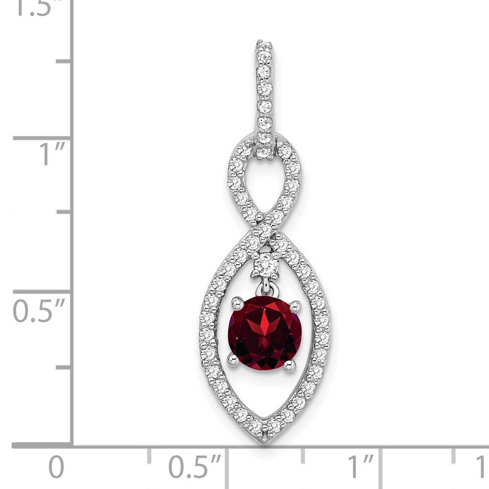 14K Weißgold Granat- und Echt-Diamant-Anhänger