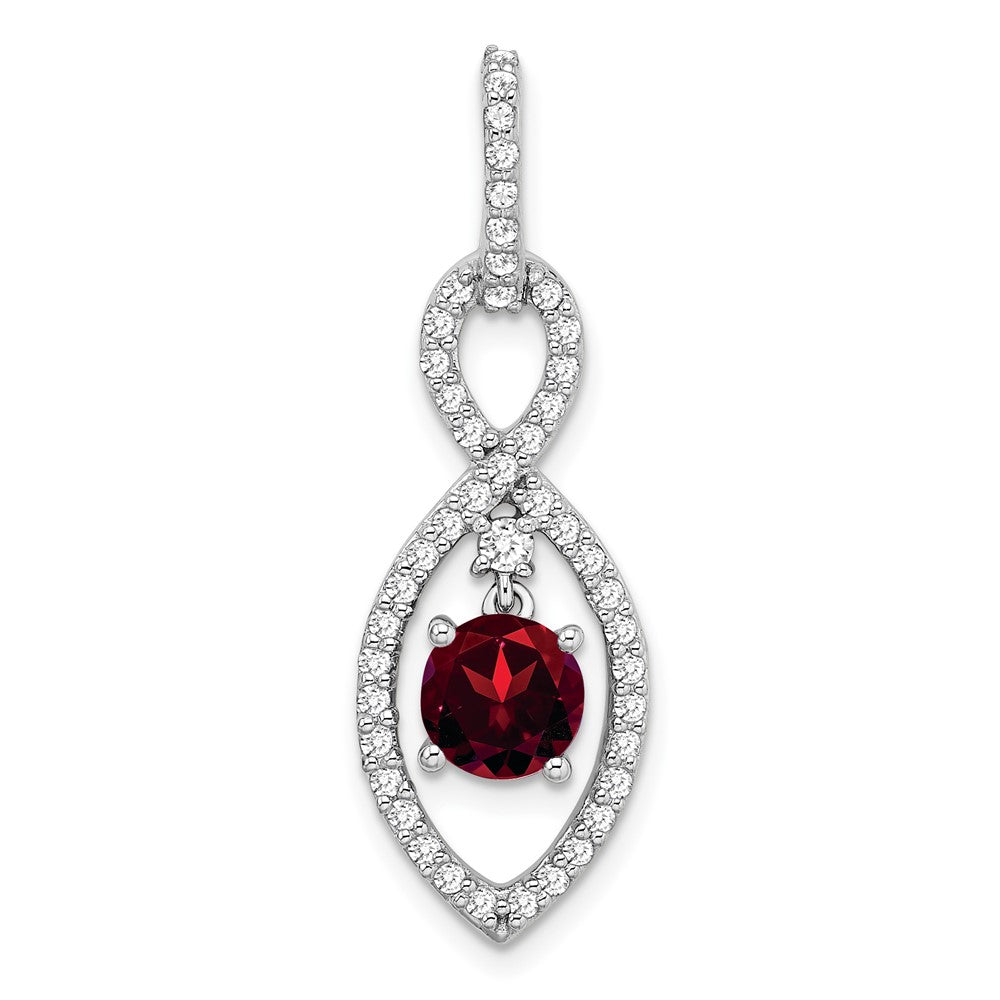 14K Weißgold Granat- und Echt-Diamant-Anhänger