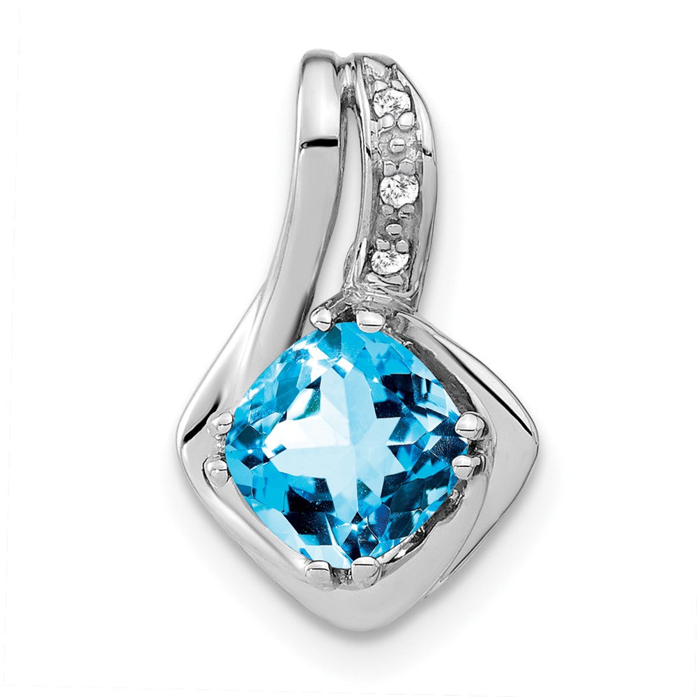 14K Weißgold Blautopas- und Echtdiamant-Anhänger