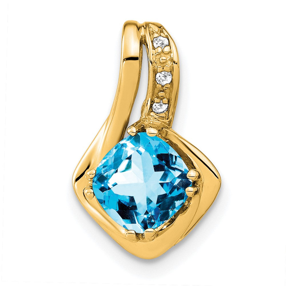10K Gelbgold Blautopas- und Echtdiamant-Anhänger