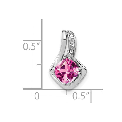 14k Weißgold Anhänger mit synthetischem pinkfarbenem Saphir und echtem Diamant