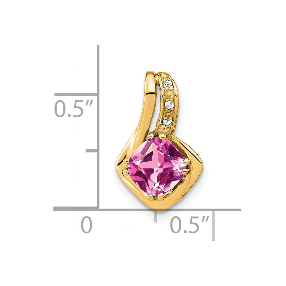 14K Gelbgold Anhänger mit gezüchtetem Pink-Saphir und echten Diamanten