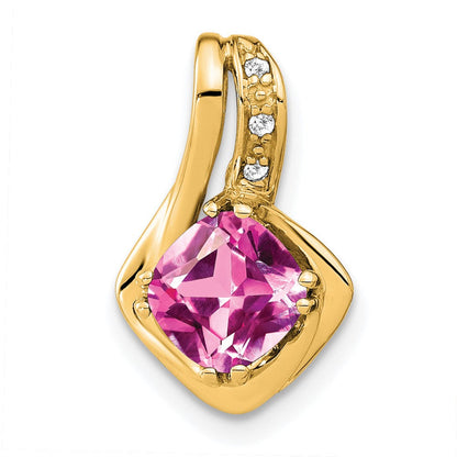 14K Gelbgold Anhänger mit gezüchtetem Pink-Saphir und echten Diamanten