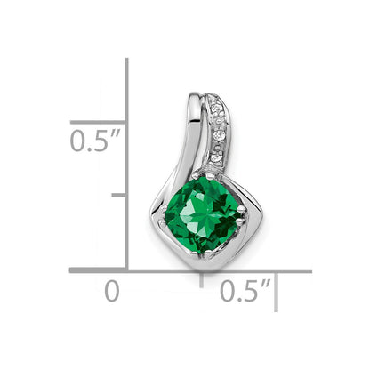 14K Weißgold Anhänger mit synthetischem Smaragd und echtem Diamant