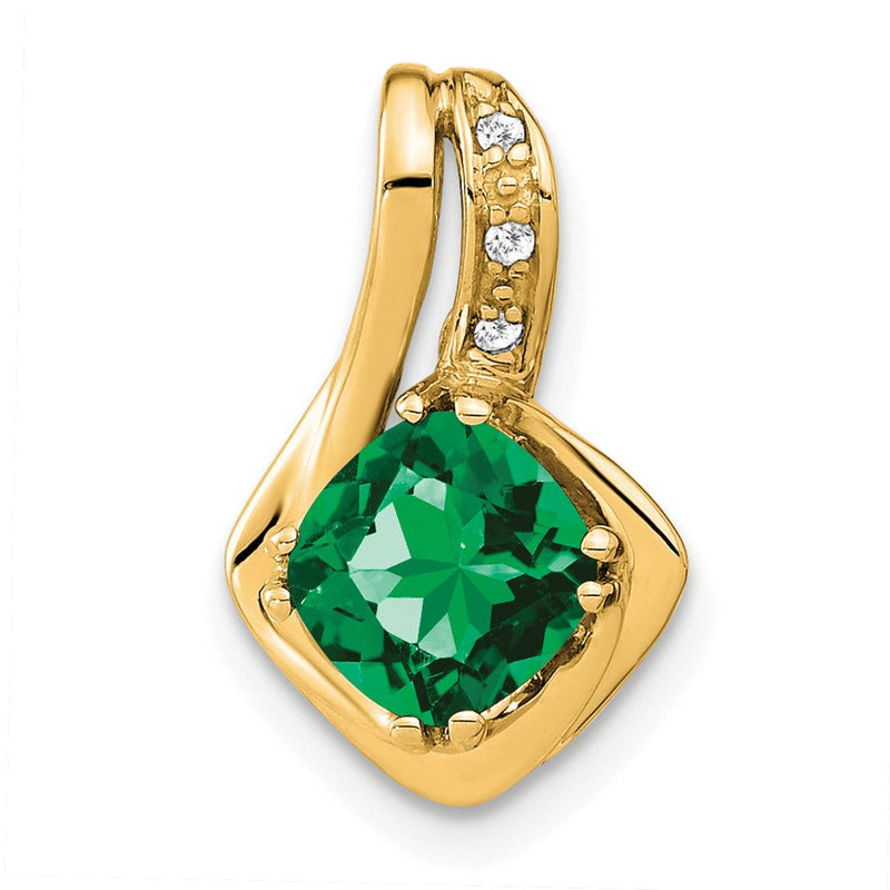 14K Gelbgold Anhänger mit synthetischem Smaragd und echtem Diamant