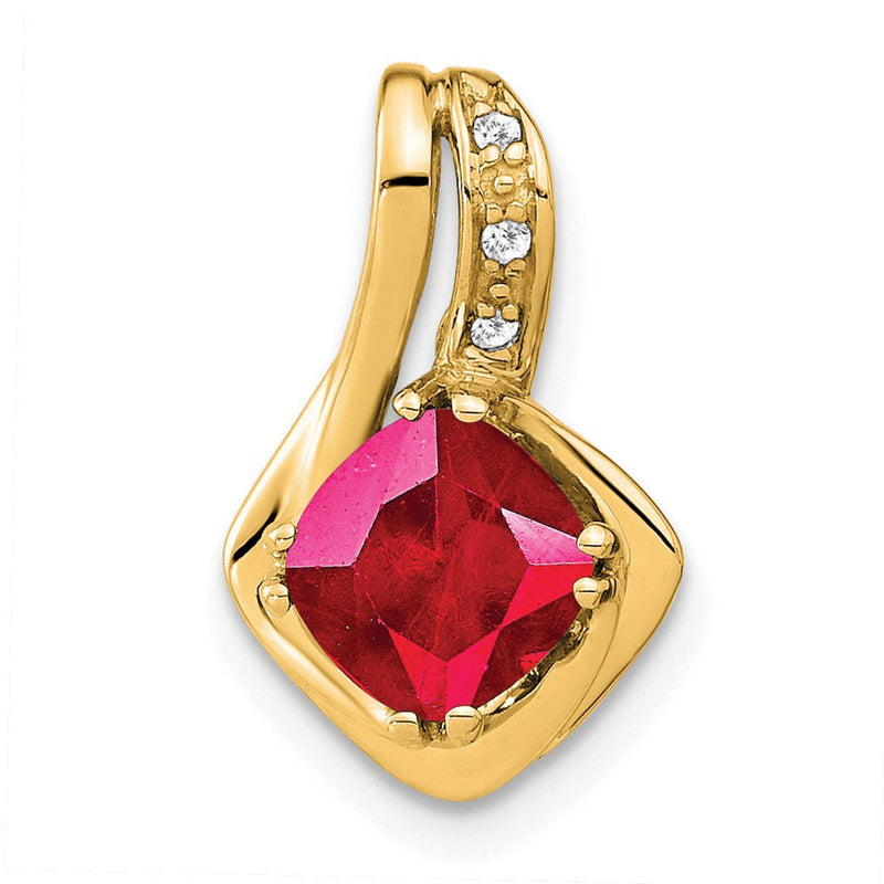 14K Gelbgold Anhänger mit synthetischem Rubin und echtem Diamant