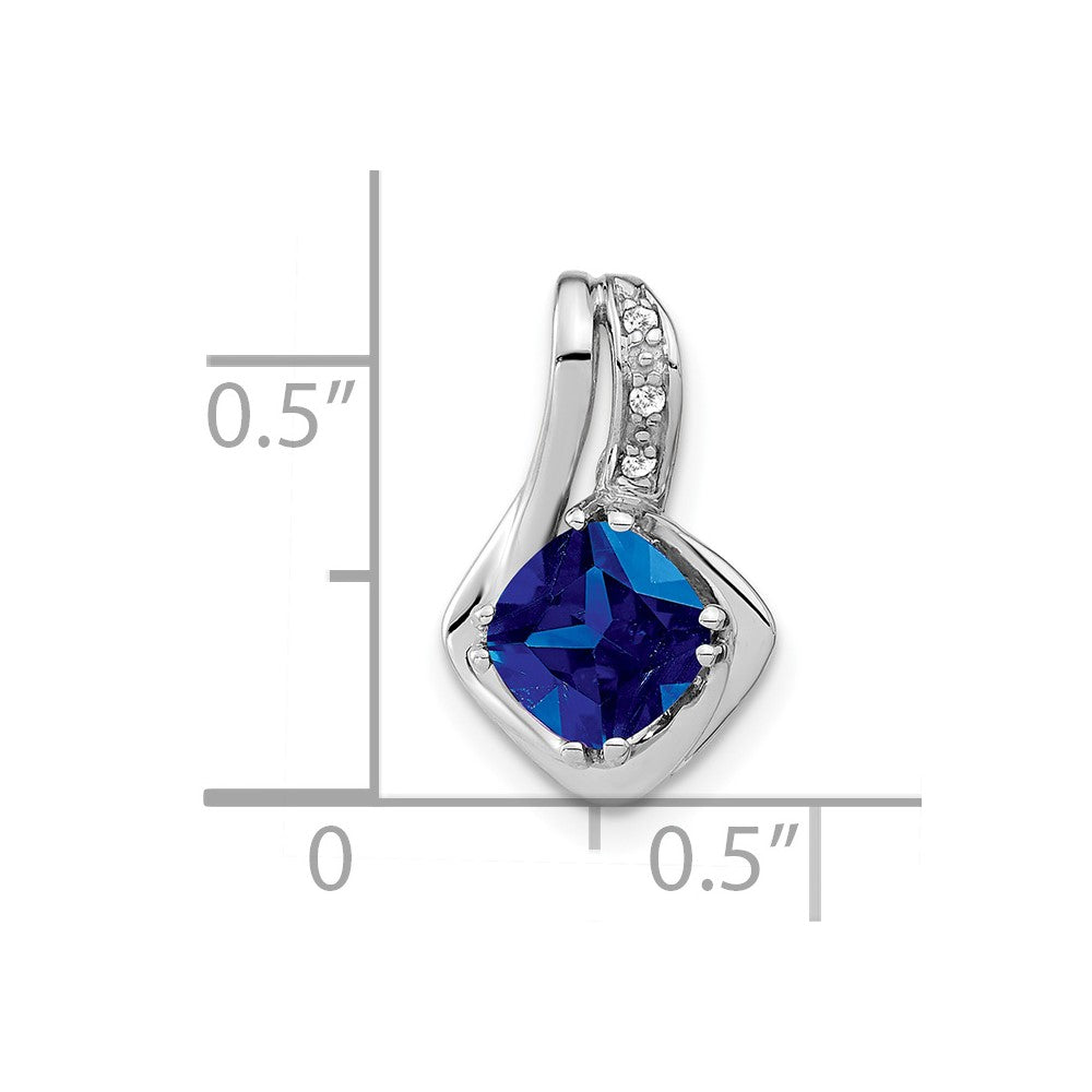 14K Weißgold Anhänger mit synthetischem Saphir und echtem Diamant