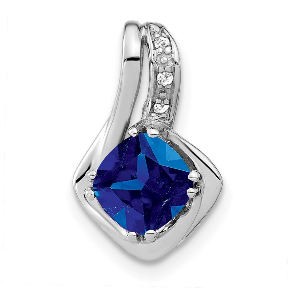 14K Weißgold Anhänger mit synthetischem Saphir und echtem Diamant