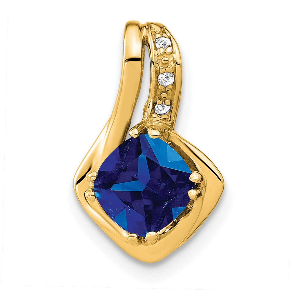 14K Gelbgold Anhänger mit synthetischem Saphir und echtem Diamant