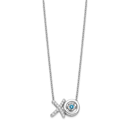 14K Weißgold Blautopas /real Diamant X und O Halskette