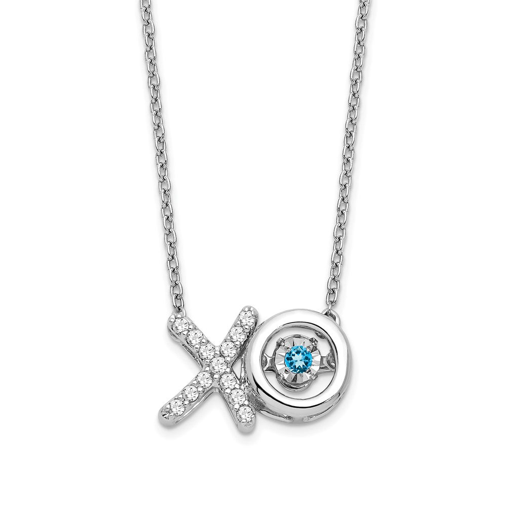 14K Weißgold Blautopas /real Diamant X und O Halskette