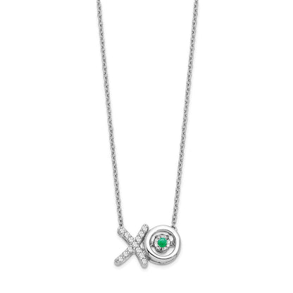 14K Weißgold Smaragd/real Diamant X und O Halskette